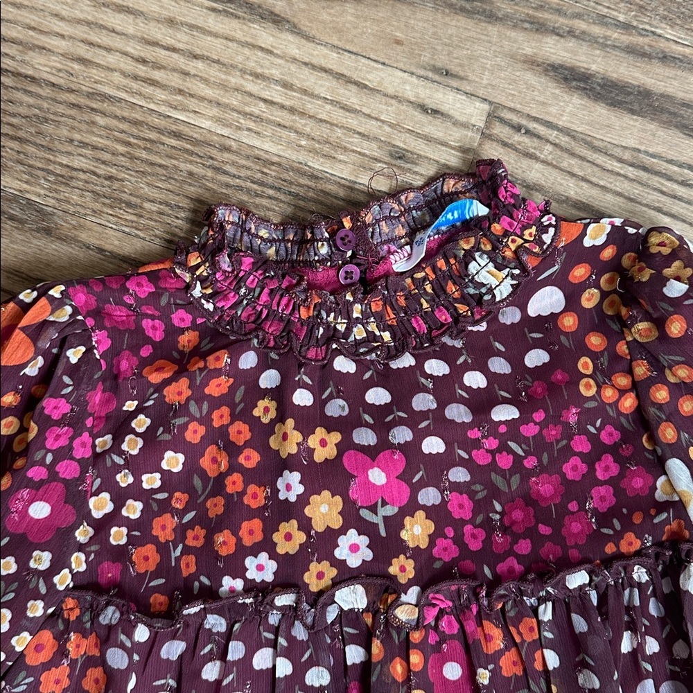 Mayoral girls Printed Chiffon Dress burgundy floral size 4 EUC - Picture 4 of 8